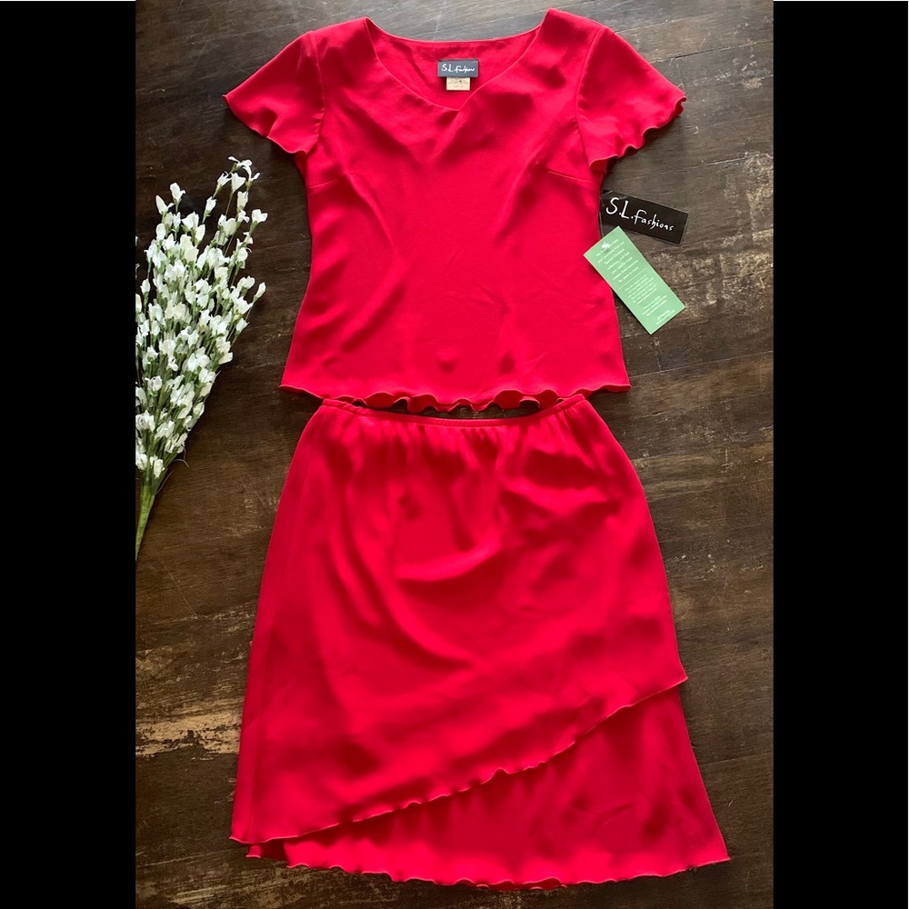 S.L. Fashions Red Skirt/Top Set Vintage Sz 12.